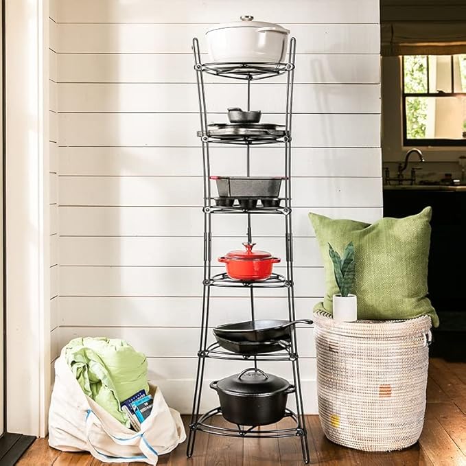Lodge 6-Tier, Kitchen and Pantry Cast Iron Cookware Storage Organizing Tower, Steel Construction, Matte Black