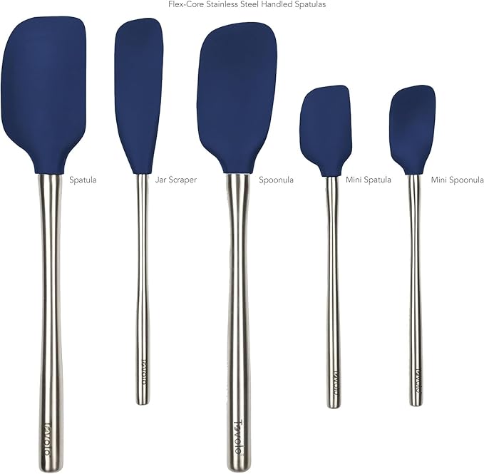 Tovolo Stainless Steel Handled Silicone Spatula Set of 5 Oyster Gray, Dishwasher Safe Kitchen Spatula Set for Cooking Baking, Non Toxic BPA Free Silicone Spatula set with Metal Steel Handle
