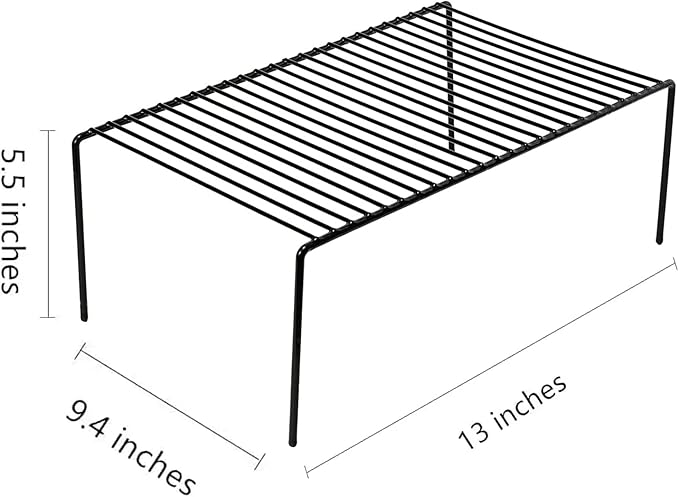 Kitchen Cabinet Organizer Shelf Rack Set of 2, Medium (13 x 9.4 inch) Metal Freezer Organizer Wire Shelves, Plate Dish Storage Rack for Cabinets, Counter, Cupboard, Pantry Organization, Black