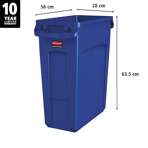 Rubbermaid Commercial Products Slim Jim Trash/Garbage Can with Venting Channels 16-Gallon Blue for Kitchen/Office/Workspace