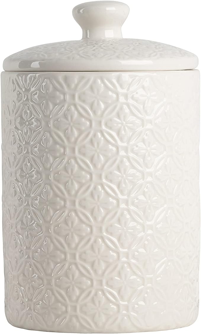 10 Strawberry Street Embossed Ceramic Kitchen Canister Set, Set of 3, Hampton White