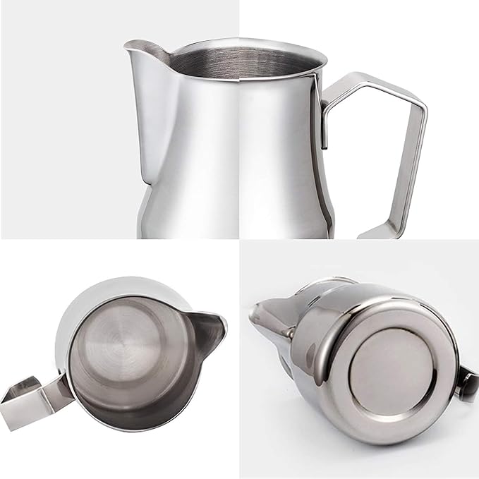 Easyworkz Espresso Steaming Pitcher Stainless Steel 15 oz Latte Art Cup, Bundled with Easyworkz Retro Stainless Steel Coffee Spoon with Black Walnut Handle,10g - Measuring Spoon (Rose Gold)