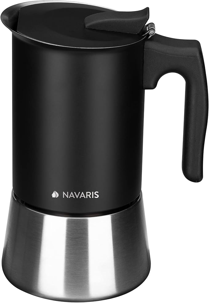 Navaris Moka Coffee Pot - Percolator Espresso Maker for Stovetops Induction Gas Electric Stove Hob - Stainless Steel Percolated Coffee Pot - 10 fl oz
