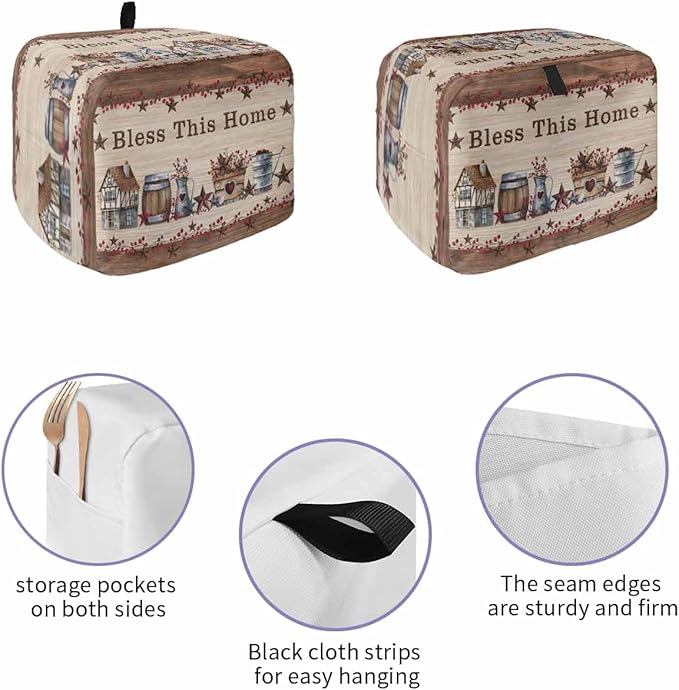 Country Star Toaster Cover 2 Slice, Small Kitchen Appliance Cover, Farmhouse Beige Brown Wood Rustic Barn Toaster Oven With Loop, Bread Machine Polyester Dust Protection
