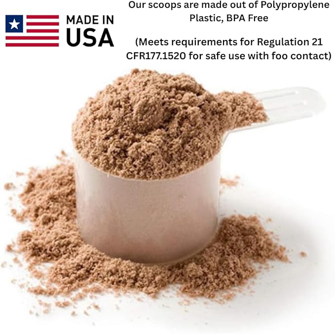 Plastic Measuring Scoop, (43 cc | 1.5 Oz. | 43 mL) Long Handle Spoons for Powders, Granules, Coffee, Pet Food, Baking Supplies, Protein and Other Dry Goods, BPA Free (Set of 3)