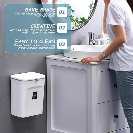 Kitchen Compost Bin with Lid 9l Hanging Trash Can Plastic Sealed Waste Basket with Inner Bucket for Home Wall-Mounted Food Scrap Storage and Recycling
