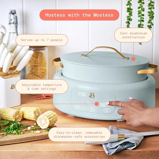 10-in-1 Electric Multi-Cooker, 6 Quart Programmable Cooking Pot with Digital Display, Nonstick Interior, One-Touch Controls, Multi-Function Kitchen Appliance (Hydrangea)