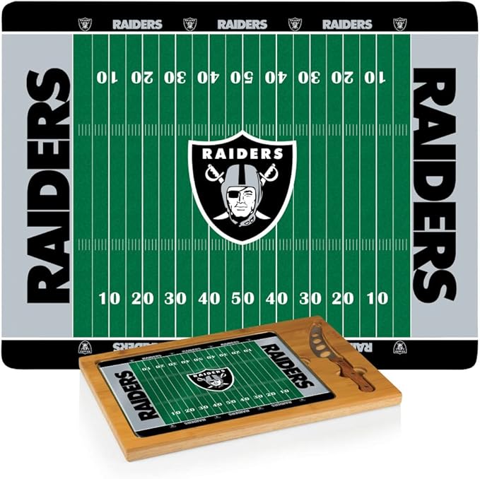 PICNIC TIME NFL Football Field Icon Glass Top Cutting Board & Knife Set, (Parawood & Bamboo)