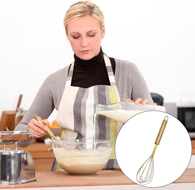 Gold Flour Sifter Baking Tool Set, findTop Stainless Steel 4-Piece Kit with 10" Whisk, Dough Scraper & 5 Measuring Spoons, Mirror Polished, Easy to Clean, for Cake Bread Cookie Prep