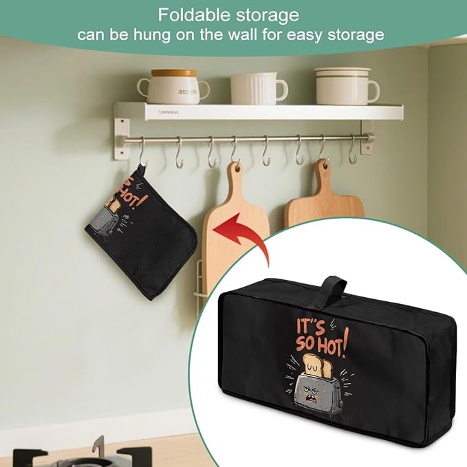 Funny Bread Print Toaster Cover 2 Slice Fabric Heat-Resistant Slim Dustproof Protective Cover, Foldable Easy Storage for Kitchen Small Appliances