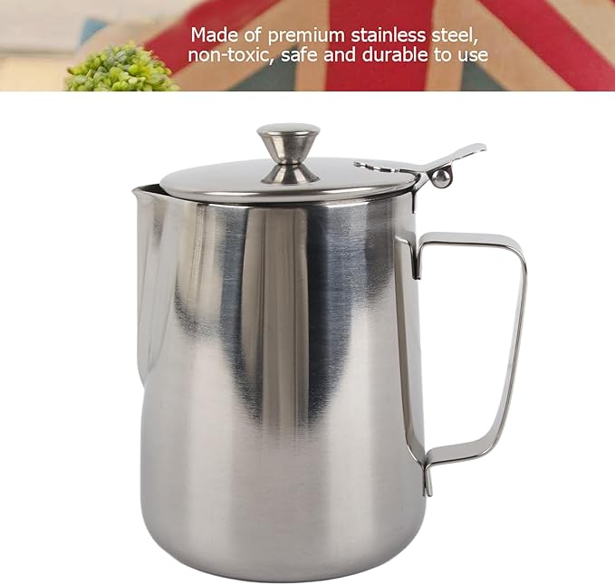 Stainless Steel Coffee Cup, Milk Frothing Jug, Latte Pitcher with Lid, 1000ml Frothing Cup for Baristas, Stainless Steel Mug for Hot & Cold Drinks