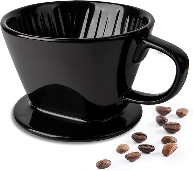 DOWAN Pour Over Coffee Maker, Non-Electric Pour Over Coffee Dripper, Manual Brew Maker, Single Cups Porcelain Slow Brewing Accessories for Gifts, Black