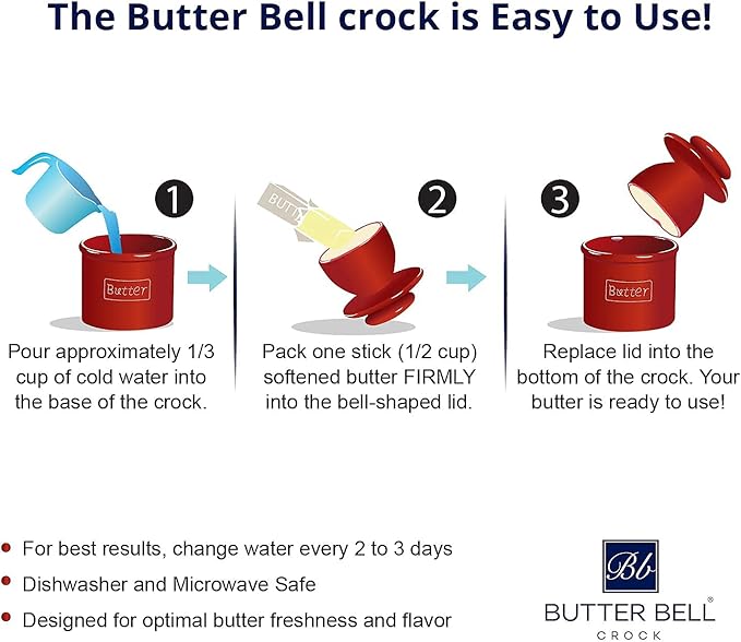 Butter Bell - The Original Butter Bell crock by L Tremain, a Countertop French Ceramic Butter Dish Keeper for Spreadable Butter, Café Retro Collection, Maraschino Red, Glossy Finish