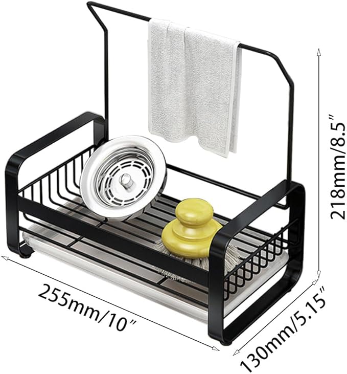 Sponge Holder with rag stick for Kitchen Sink - Rustproof Sink Caddy with Instant Drying Stone, Removable Dish Brush Holder, Stainless Steel Kitchen Caddy for Coutertop Storage Accessories