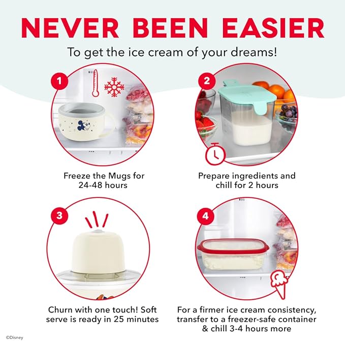 Disney Dash My Mug Ice Cream Maker Bundle - Mini Electric Ice Cream Maker - Creates Gelato, Sorbet & Frozen Yogurt - Easy to Clean & Use - 2 Mugs, Mickey & Minnie Design