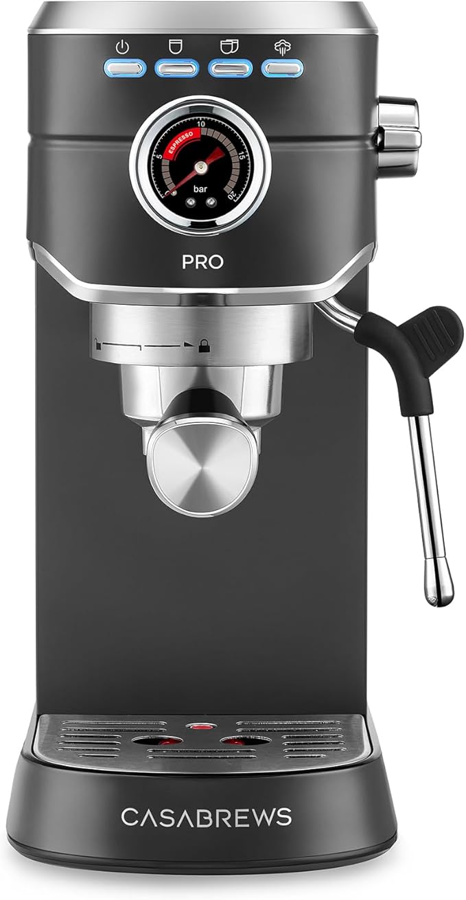 CASABREWS 5418 PRO Espresso Machine 20 Bar, Stainless Steel Espresso Maker with Milk Frother, Compact Cappuccino Machine for Home, Espresso Coffee Machine, Cafetera Espresso, Black