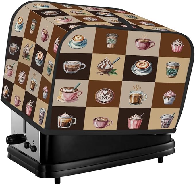 Coffee Cups Modern Toaster Cover 4 Slice Dust and Fingerprint Protection Toaster Bread Maker Covers Washable Kitchen Small Appliance Covers for Kitchen Accessories Decor Bakeware Women Gift