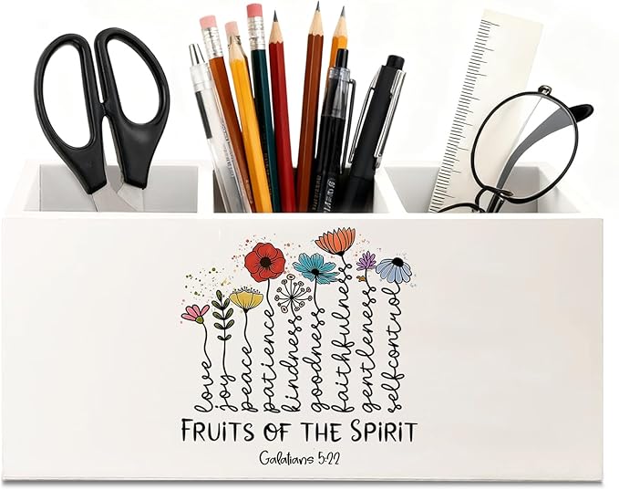 Fruit of the Spirit Christian Wooden Utensils Holder, Wildflower Galatians 5:22 Bible Verse Wood Cooking Utensil Holder Organizer for Kitchen Countertop Counter Decor