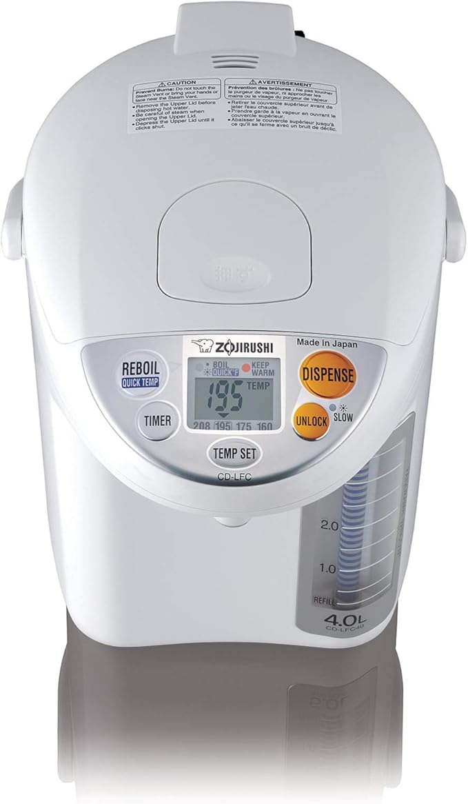 Zojirushi CD-LFC30 Panorama Window Micom Water Boiler and Warmer, 101 oz/3.0 L, White & NS-ZCC10 Neuro Fuzzy Rice Cooker, 5.5-Cup, White
