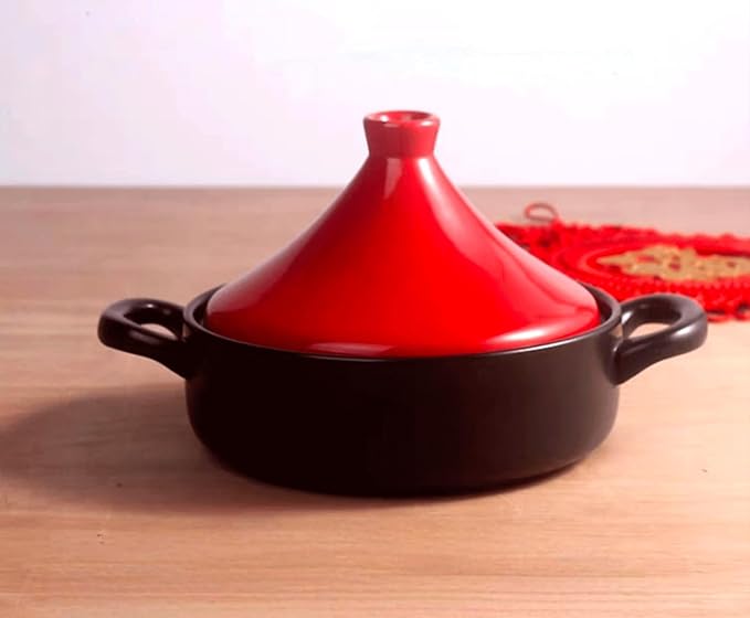 Moroccan Tagine Cooking Pot Cast Iron Enamel Stew Casserole Slow Cooker With Anti-Scalding Handles(Color:Red)