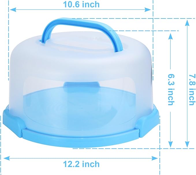 Cake Carrier with Lid and Handle, Fit 10’’ Cake Stand with Lid, Cake Transport Storage Container, Cake Containers Cover Stand with Lids, 3 Secure Side Closures (Blue)