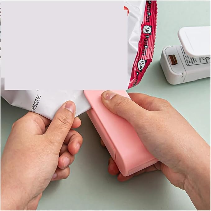 Sealing Machine, 10pcs Mini Heat Bag Packaging Sealer Portable Plastic Bag Clip Sealing Machine Food Storage Seal Snack Sealing Kitchen Gadgets(Pink)