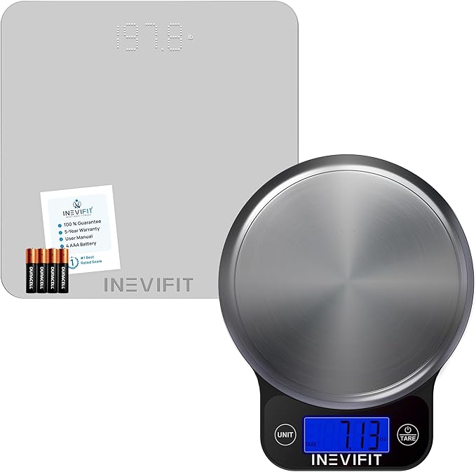 INEVIFIT Bathroom Scale & Digital Kitchen Scale Fitness Bundle, Complete Body Composition and Nutrition Tracking Solution with Batteries Included