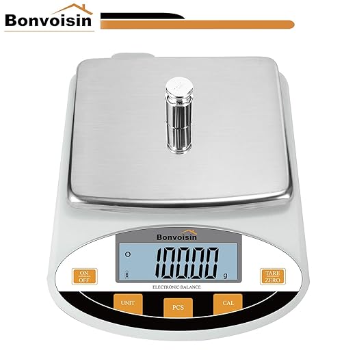Bonvoisin Lab Scale 3000gx0.01g Digital Precision Analytical Balance - High Precision Electronic Scale for Jewelry, Kitchen, Scientific, and Laboratory Use