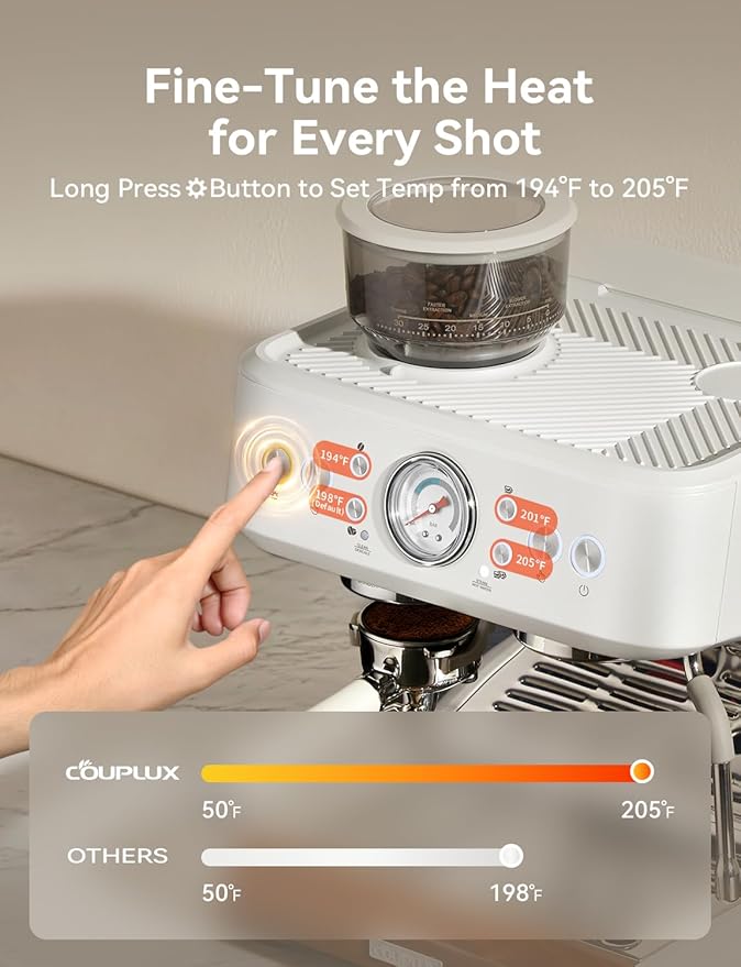 COUPLUX Espresso Machine with Grinder, 58MM Café (2026 UPGRADED) Espresso Machine with Anti-Static Grinder/Milk Steam Wand 15 Bar Espresso Coffee Machines For Home Cappuccino & Latte Stainless Steel