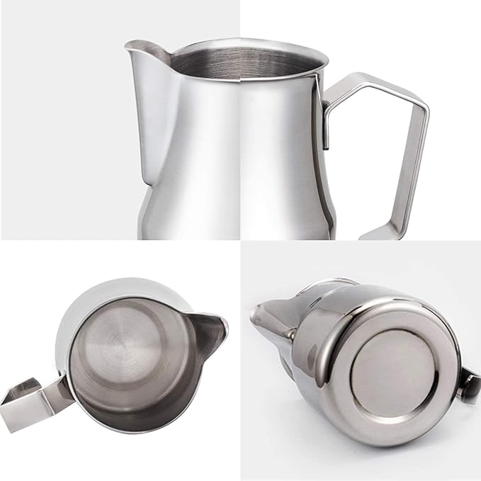 Easyworkz Stainless Steel Espresso Cup 2pcs Set Double Wall 2.5 oz, Bundled Espresso Steaming Pitcher Stainless Steel 12 oz Coffee Frothing Picther Milk Jug Cappuccino Latte Art Cup