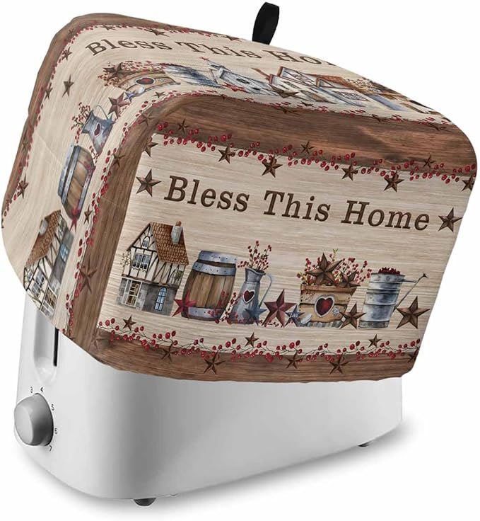 Country Star Toaster Oven Cover - Large Farmhouse Beige Brown Wood Rustic Barn Toaster Cover with Loop, Protects Bread Machine & Dust