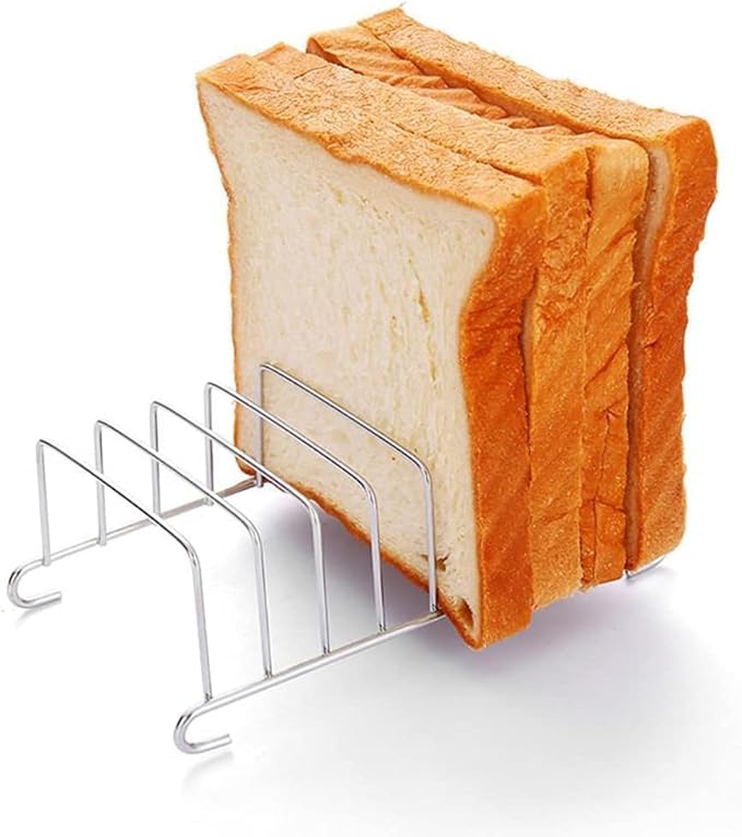 Silver 8 Holes Stainless Steel Tool Toast Cooling Grid Bread Rack Rectangle Air Fryer Accessories Organizer Safe Healthy Stainless Steel Toast Rack Baking Tools Accessories Cooling Racks