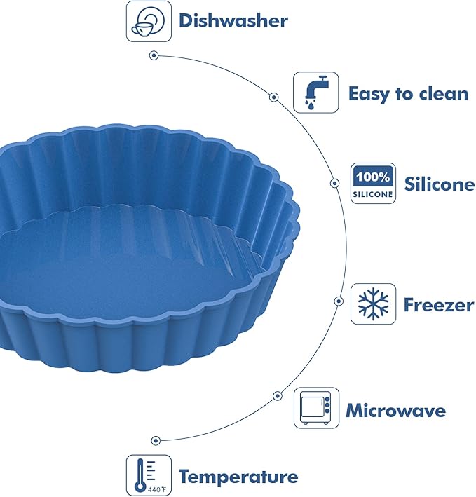 Webake 8 Pack Silicone Tart and Pie Molds, 5 Inches Silicone Round Mold Individual Small Fluted Cake Pans Mini Quiche Tart Pans for Baking