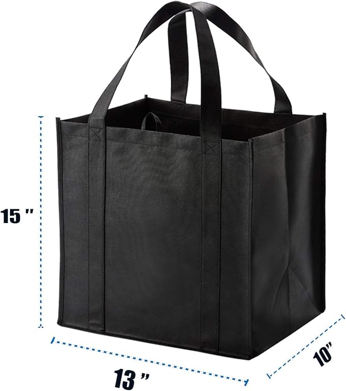 NERUB Set of 10 Reusable Grocery Bags Heavy Duty Shopping Bags Large Grocery Totes with Reinforced Bottom Super Sturdy Handles, Black