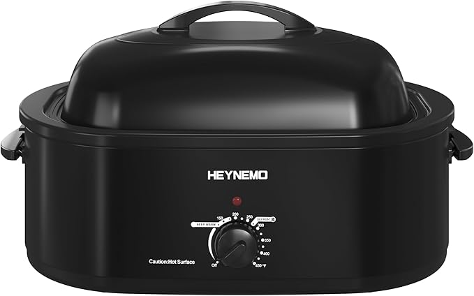 18 Quart Roaster Oven with Self-Basting Lid, Electric Turkey Roaster Oven with Defrost & Warm Function, Adjustable Temperature, Removable Pan & Rack, Stainless Steel, Black