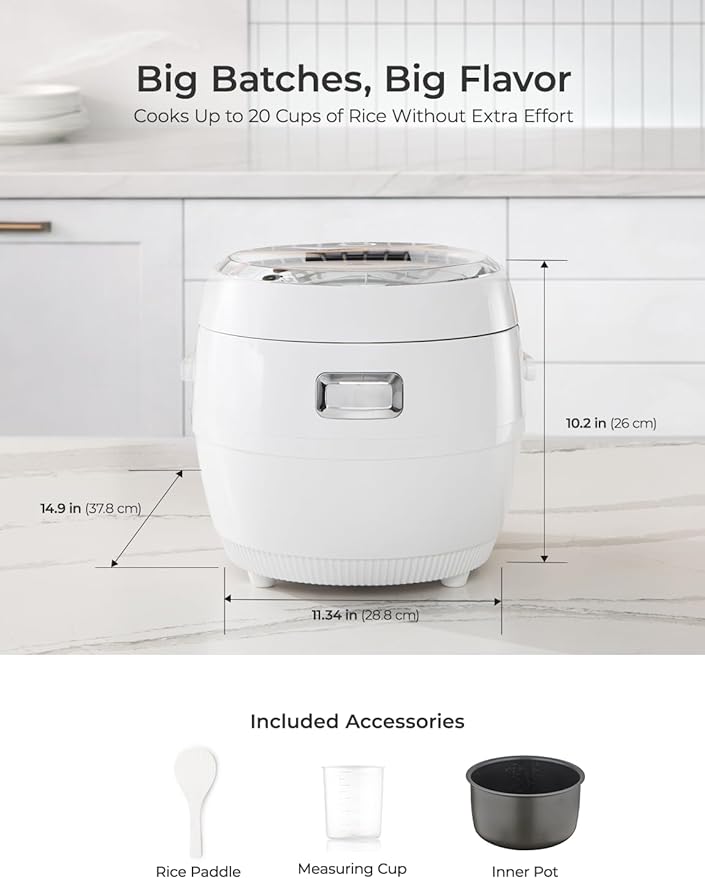 CUCKOO Micom Rice Cooker 10-Cup Uncooked / 20-Cup Cooked with Nonstick Inner Pot, Large Rice Maker with 16 Menu Options, Fuzzy Logic Technology, Auto Clean Mode, LCD Display, White (CR-1020F)