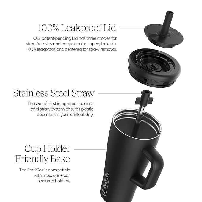 BrüMate Era 20 oz Tumbler with Handle and Straw | 100% Leakproof Insulated Tumbler with Lid and Straw | Made of Stainless Steel | Cup Holder Friendly Base | 20oz (Glacier)