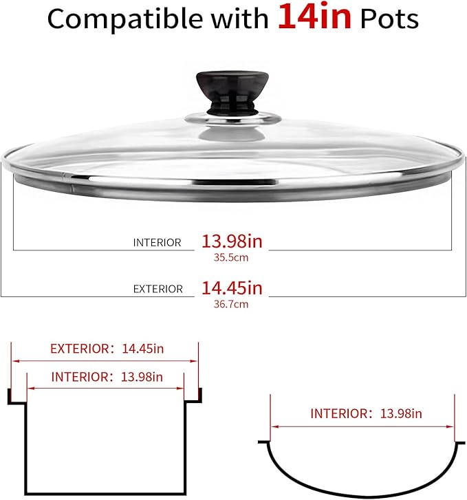 14 Inch Pan Lid, 14'' Frying Pan Lids, Tempered Glass Cast Iron Lid for Skillets, Fry Pan, Wok Pot (14 inch)
