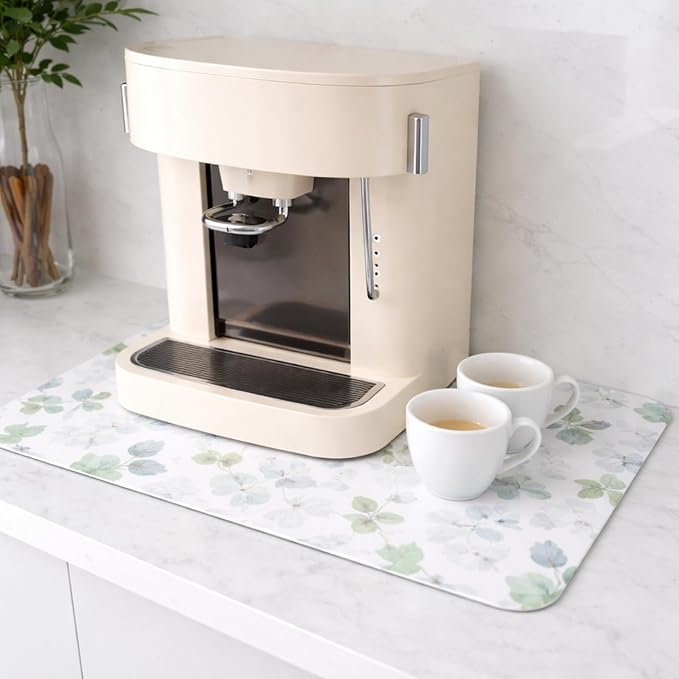 Drydiet 2 Pcs Large Dish Drying Coffee Mat for Kitchen Counter Diatomaceous Dish Dry Mat 11.8" x 18.9" Quick Drying Dry Mats for Coffee Machine Pads(Green,Eucalyptus)