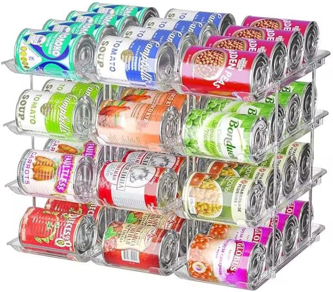 Attelite Can Organizer for Pantry, 3 Sets 4 Tiers Can Storage Organizer Pantry,Soda Can Organizer for Fridge 48 Cans Rack Automatic Rolling Stackable Canned Food Organizer,Clear