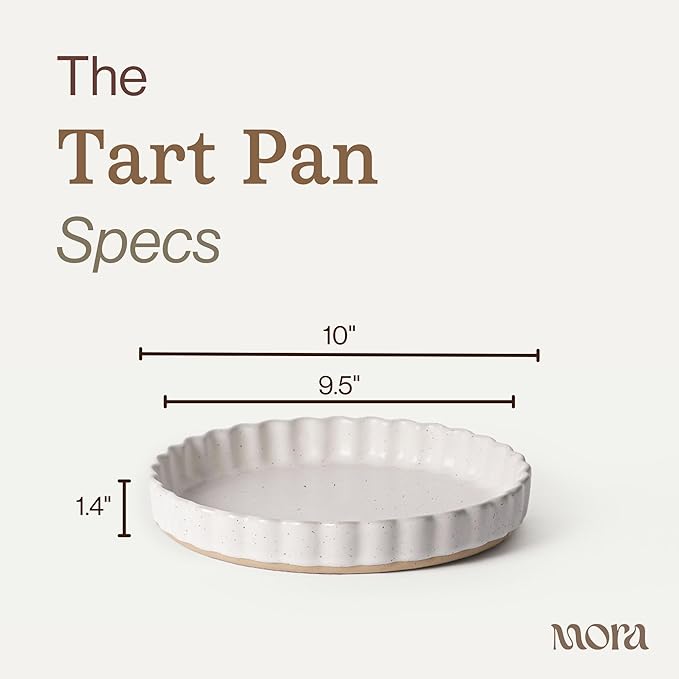 MORA Ceramic Tart Pan, 9.5 Inch Large Porcelain Baking Dish for Tarts, Quiche, Pie, Flan etc. Fluted Ruffled Edge, Oven, Microwave, Freezer, and Dishwasher safe - Great Gift For Bakers - Oat