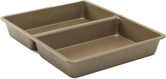 GoodCook 11” x 14” Nonstick Divided Oblong Pan – 2-in-1 Textured Cooking Pan, Baking Dish, Scratch-Resistant Carbon Steel Oven Pan for Meal Prepping & Sheet Pan Dinners