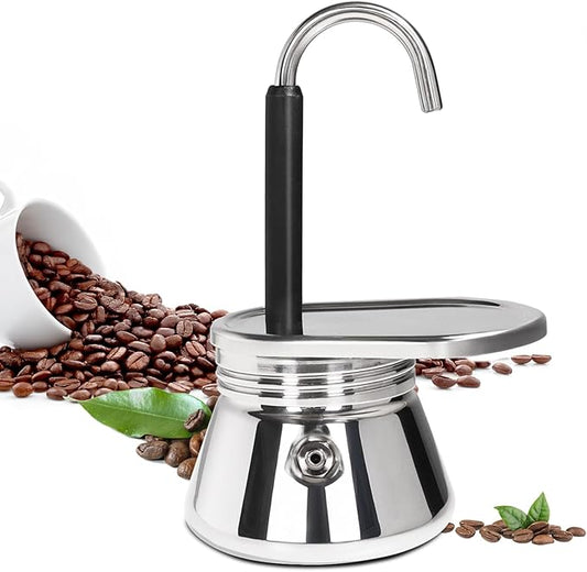 1 Cup Single Tube Moka Pot Stainless Steel Stovetop Espresso Maker Cafeteras Italian Percolator Espress Makers Capable Greca Mocha Coffee Machine for Induction Home 90ml 3oz