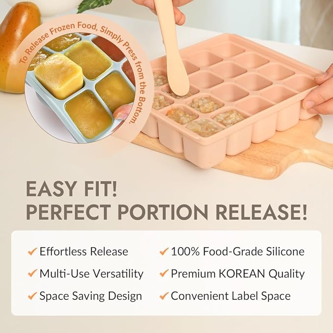 Baby Food Storage Silicone Cubes with Clip-On Lid Freezer Tray Baby Food Soups Purees Ice Safe Design Made in Korea (20cubes 0.8oz, Ocean Blue Set of 2)