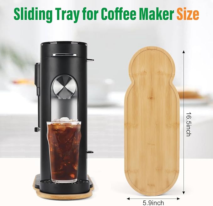 Appliance Slider for Ninja Single Serve Coffee Maker PB051/PB041, Bamboo Kitchen Appliance Sliding Tray for Coffee Maker, Coffee Slider for Countertop for Ninja Accessories, 5.9”W x 16.5”D