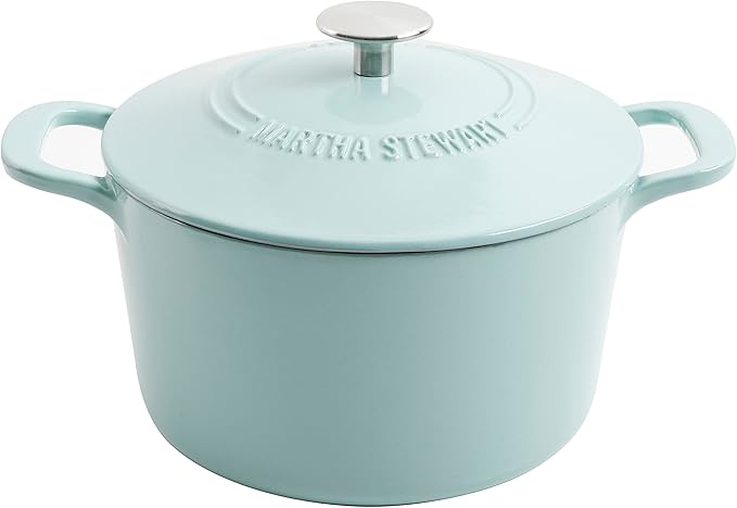 MARTHA STEWART Gatwick 7-Quart Enamel Cast Iron Dutch Oven – Martha Blue – Durable Heavy-Duty Dutch Oven for Slow Cooking, Braising & Baking