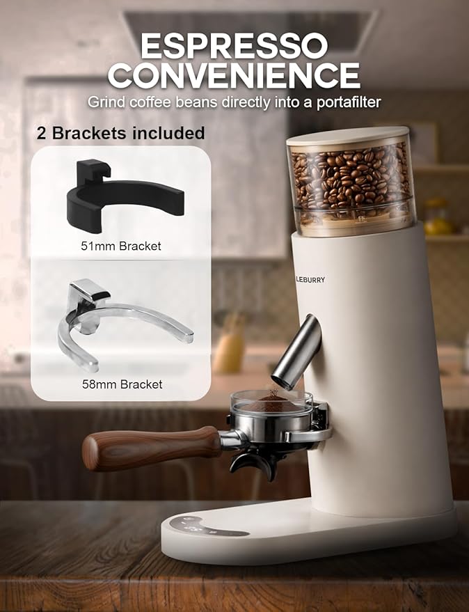 Burr Coffee Grinder – Portable Coffee Bean Grinder with 60 Grind Settings, LCD Timer, 51 & 58mm Portafilter Compatible - Rechargeable Electric Espresso Grinders for Home, Office & Travel