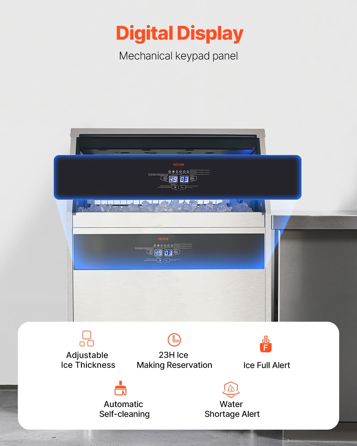 VEVOR Commercial Ice Maker Machine, 440lbs/24H Ice Maker Machine with 110lbs Storage Capacity, 160 Ice Cubes in 15 Minutes, LED Digital Display Freestanding Self-Cleaning for Bar Office Restaurant