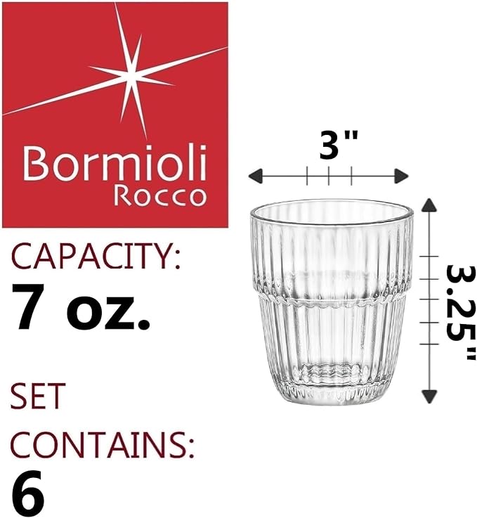 Bormioli Rocco Barshine 7 oz. Juice Stackable Tempered Drinking Glasses, Set of 6, Clear