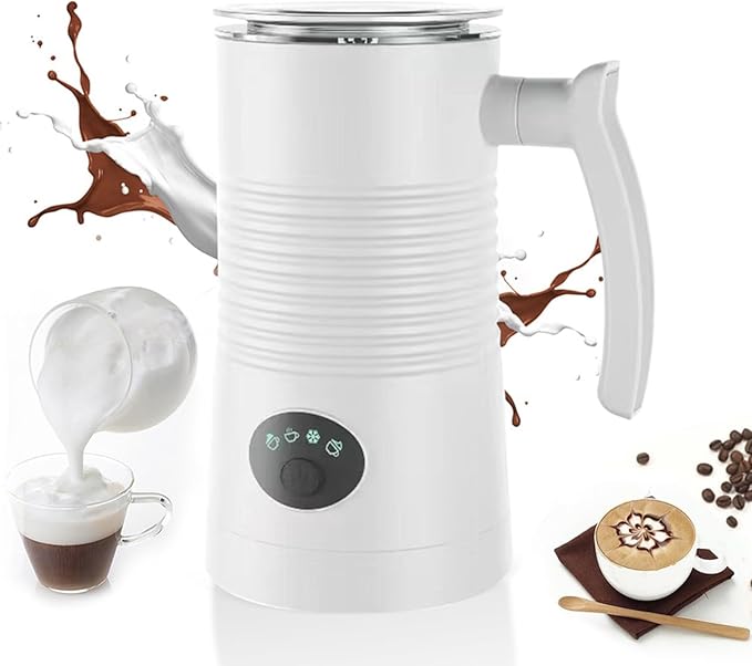 Talent Star 4 in 1 Electric Milk Frother Automatic Warm Cold Foam Maker Large Capacity Low Noise Dishwasher Safe Easy to Clean Coffee Hot Chocolate Maker Machine for Latte Cappuccinos Macchiato White